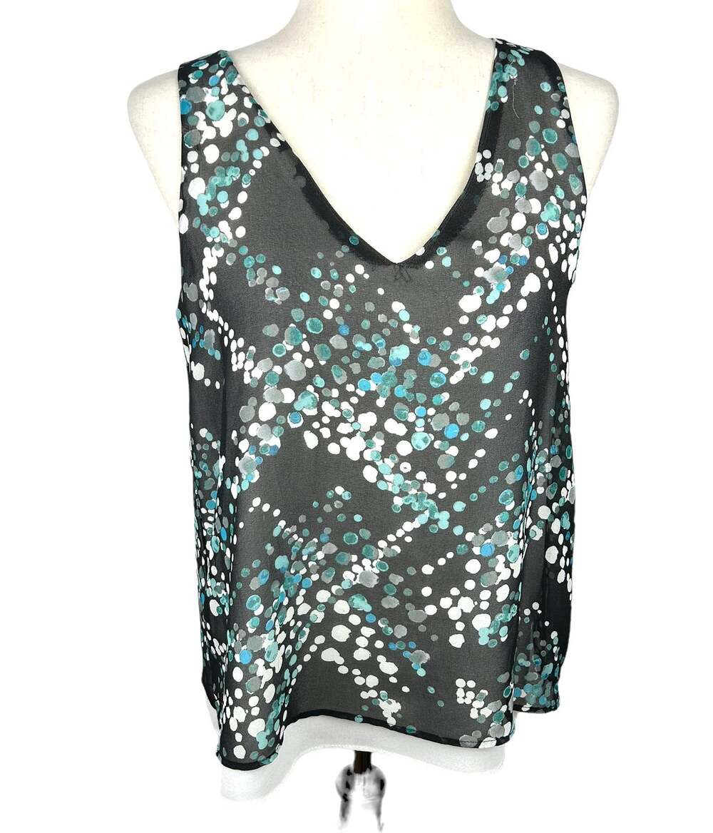 Renee C Flyaway Back Layered Sleeveless Polka Dot Top Size Small